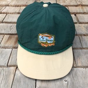 VTG Vintage L.L. Bean Nylon Strap Back Fisherman Hat Cap Rope Cord On Brim Tan